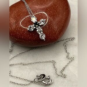 Genuine 1.00 ct Blue-White SAPPHIRE CROSS Necklace Sterling Silver  - 18 In.